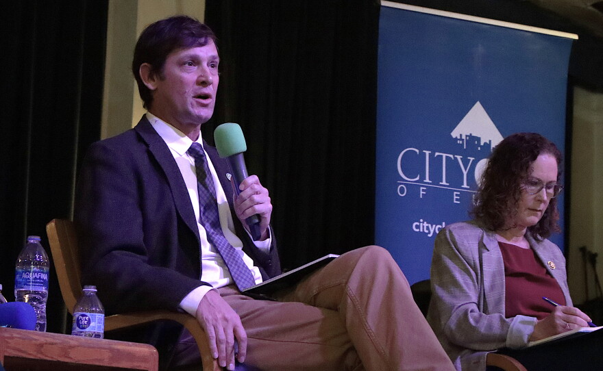 Val Hoyle, Justin Filip, and Monique Despain—candidates for Oregon's 4th Congressional District—met at a City Club of Eugene forum on Oct, 16, 2026.