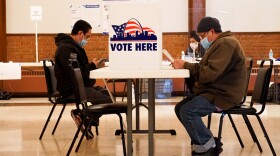 Voters cast a ballot for the St. Louis primary at Gambrinus Hall in south city on Tuesday.