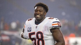 FILE - Chicago Bears linebacker Roquan Smith walks off the field following an NFL football game against the New England Patriots, Oct. 24, 2022, in Foxborough, Mass. The Bears agreed to trade Smith to the Baltimore Ravens on Monday, Oct. 31, 2022, according to a person with knowledge of the deal. The person spoke on condition of anonymity because the trade had not been announced. (AP Photo/Stew Milne, File)