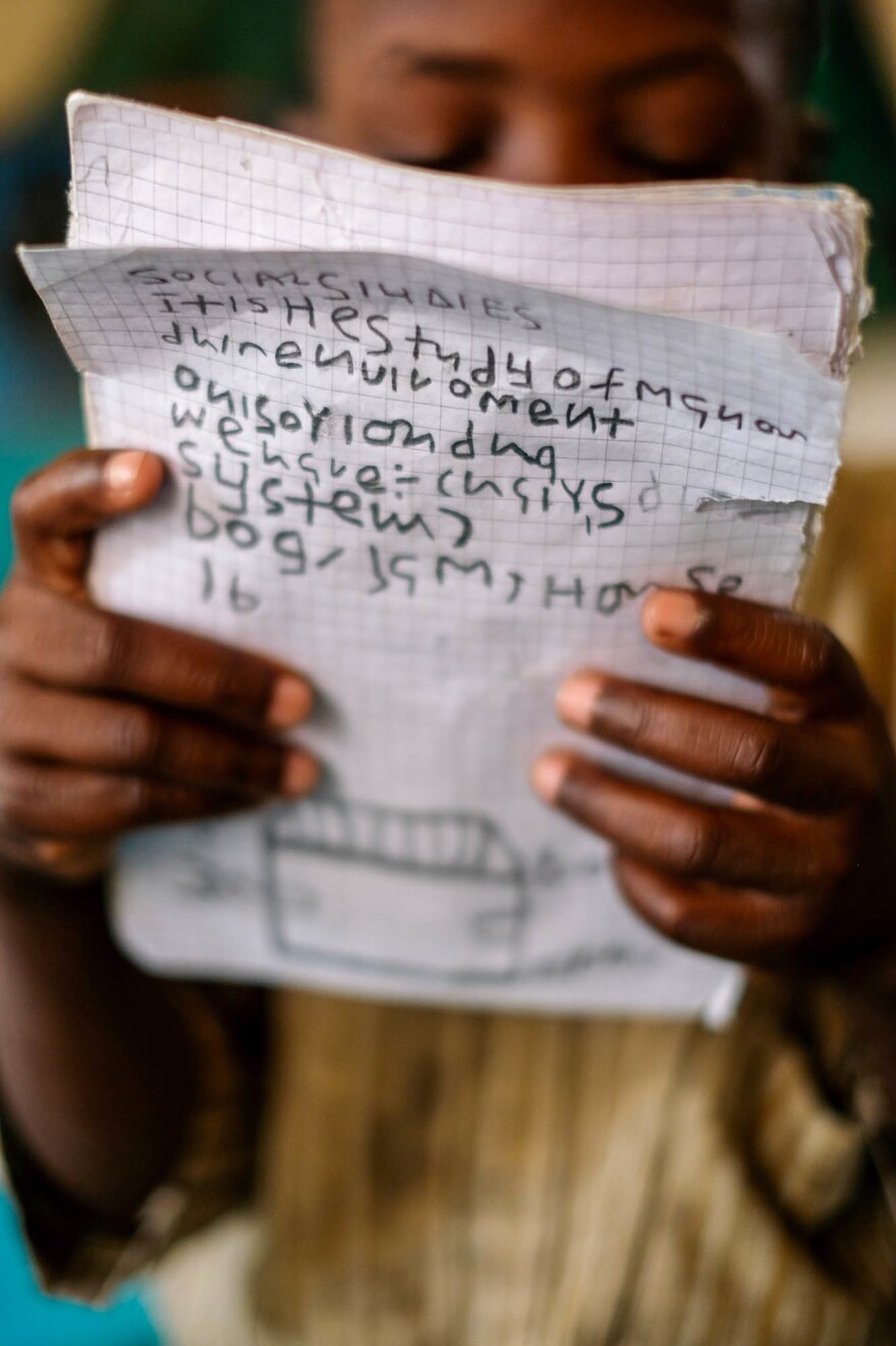 Now attending school, the boy is learning English and can count up to 30.