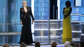 Meryl Streep accepts the Cecil B. DeMille Award as presenter Viola Davis, right, looks on, at the 74th Annual Golden Globe Awards at the Beverly Hilton Hotel in Beverly Hills, Calif., on Sunday, Jan. 8, 2017. (Paul Drinkwater/ AP)