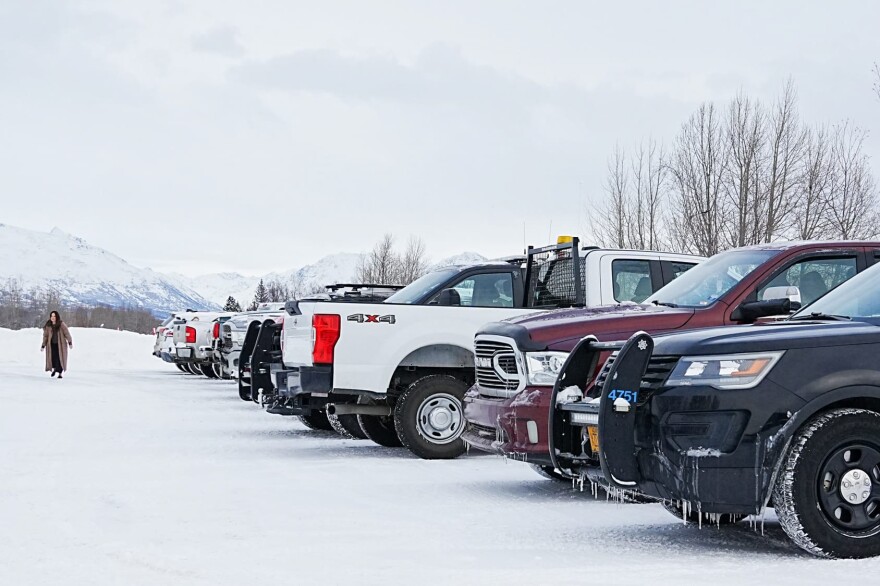 Vehicles sit in a parking lot next to the Palmer Depot on Jan. 28, 2026.