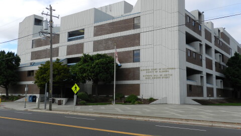  Exterior view of the Hayward Hall of Justice, Alameda County Superior Court, in Hayward, California