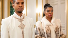 Jamal (played by Jussie Smollett) and Cookie (played by Taraji P. Henson) attend the all white party in the "The Lyon's Roar" episode of Empire.