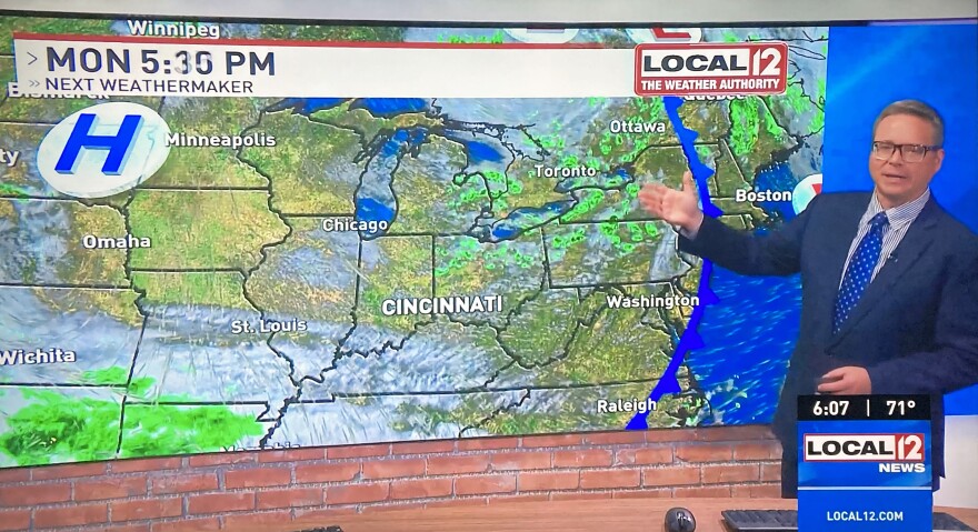 Chief meteorologist John Gumm presenting his forecast Monday, Aug. 25, on Local 12.