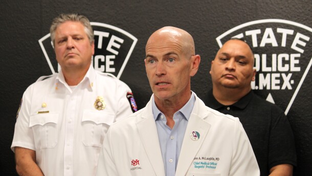 University of New Mexico Hospital Chief Medical Officer Steve McLaughlin discusses fentanyl exposure during a news conference in Albuquerque, New Mexico, on Friday, May 22, 2026. (AP Photo/Susan Montoya Bryan)