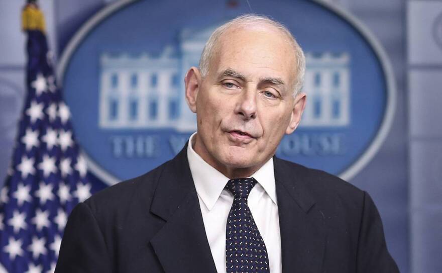 John Kelly, then chief of staff to President Donald Trump, speaks to the news media during a briefing in the Brady Press Briefing Room of the White House on Oct. 19, 2017, in Washington, D.C.