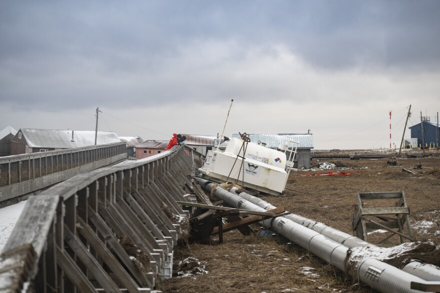 Pollution response teams from U.S. Coast Guard Sector Western Alaska and U.S. Arctic conduct post-storm assessments in Kipnuk, Alaska, Oct. 22, 2025, after the community was impacted by severe flooding from Typhoon Halong. Personnel deployed to affected areas to identify pollution concerns and work with state, federal, and industry partners to conduct clean-up operations.