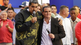 FILE - Venezuela's President Nicolas Maduro, left, and Alex Saab stand together during an event marking the anniversary of the 1958 coup that overthrew dictator Marcos Perez Jimenez, in Caracas, Venezuela, Jan. 23, 2024.