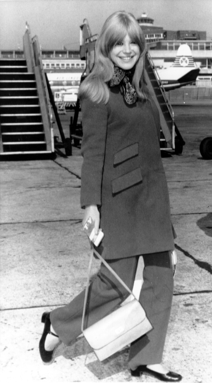 British pop singer Marianne Faithfull is pictured at London Airport in London, England on Sept. 16, 1966. She is leaving for Amsterdam, Holland for a television show. (AP Photo)