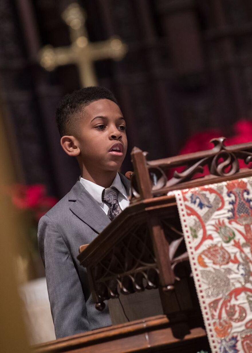 Jaxson Edwards, an 8 year old third grader from Akron, delivers his winning speech.