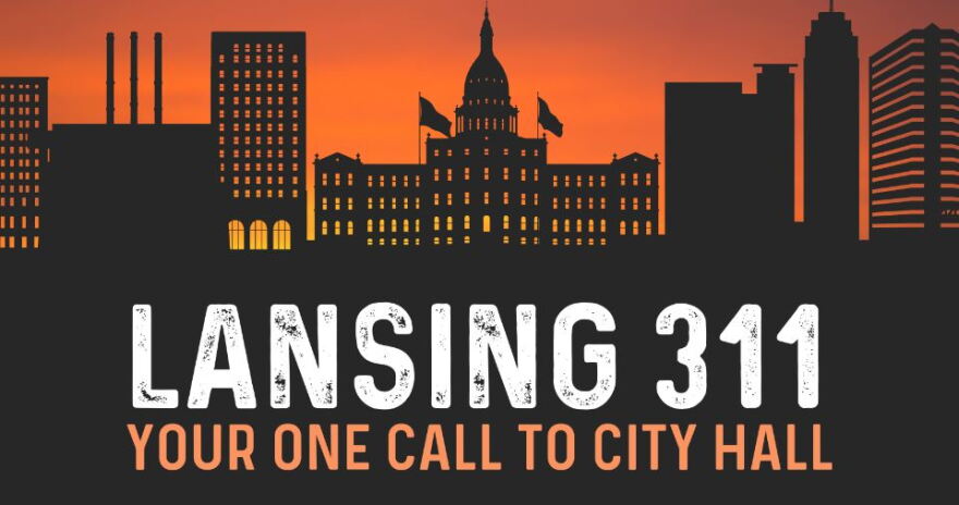 Designed silhouette of Lansing's capitol building with the following words at the bottom: 'Lansing 311. Your One Call To City Hall'. 