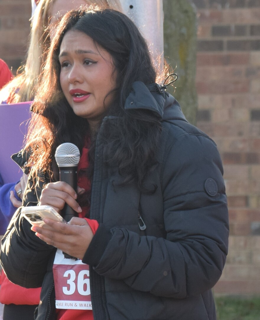 Nicky Oliveras, of Bloomington, speaks at a Gift of Hope ceremony Saturday, Nov. 22, 2025, for her brother Edder Diaz. The Parkside Junior High student died Nov. 8, and was an organ donor.
