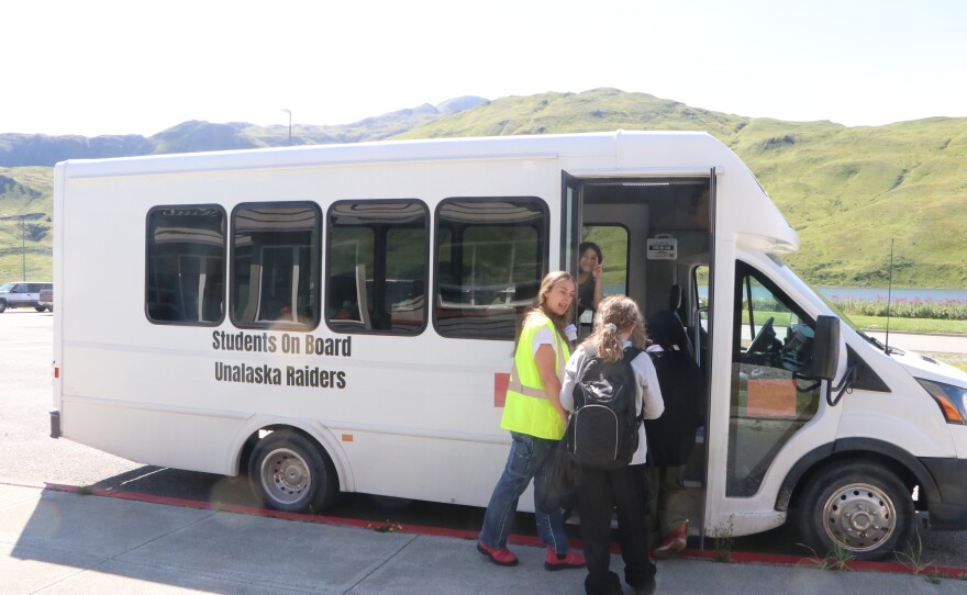 Unalaska Eagle's View Elementary School students on their first day back to school on Wednesday, Aug. 20, 2025.