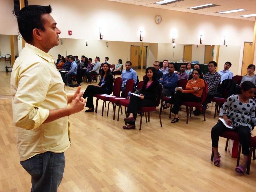 Engineer Mit Shah gives a speech at a meeting of the "ArtICCulators" Toastmasters Club in Milpitas, Calif.