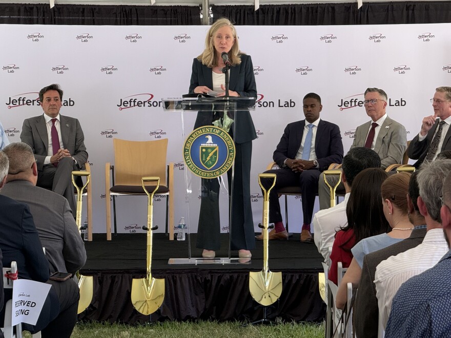 Gov. Spanberger speaks at the groundbreaking at Jefferson Lab.