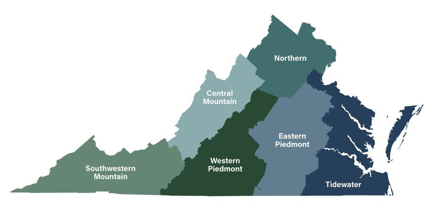 Virginia's six climate zones.
