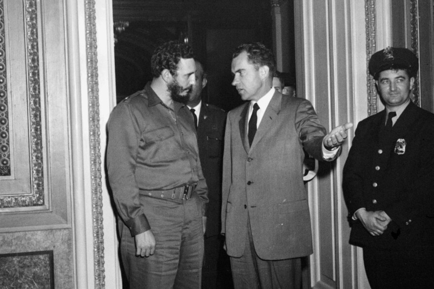 Fidel Castro and Vice President Richard Nixon after a nearly 2 1/2-hour meeting in Washington on April 19, 1959. Castro described the meeting, scheduled for 15 minutes, as "very friendly." Less than two years later, the U.S. severed ties with Cuba.