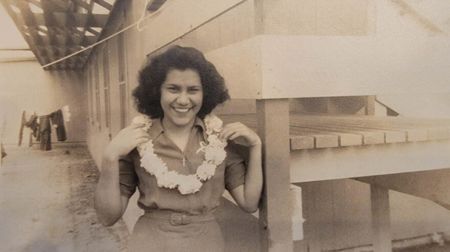 Connie Doria Rocha during her employment at Hickam Air Field in Hawaii during World War II.