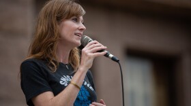  Julie Oliver, a former candidate for Texas' 25th Congressional District, speaks at the Texas State Capitol on the day of Brett Kavanaugh’s nomination to the U.S. Supreme Court in 2018.