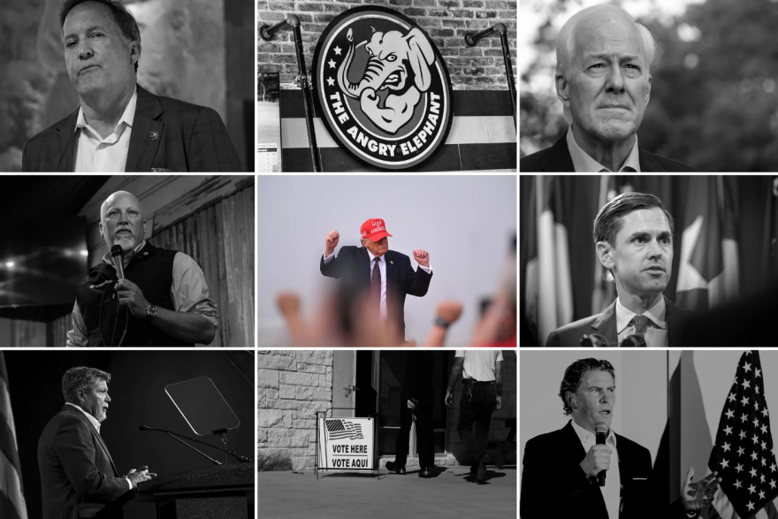 Three runoff elections in Texas are of particular interest. Top left: Texas Attorney General Ken Paxton, who is challenging incumbent U.S. Sen. John Cornyn (top right). Middle left: U.S. Rep. Chip Roy, vying for state attorney general against state Sen. Mayes Middleton (middle right). Bottom left: incumbent Railroad Commissioner Jim Wright, who faces challenger Bo French (bottom right). 