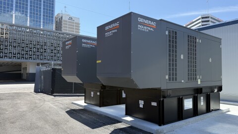 Generators at a Duos Edge AI data center ribbon-cutting in downtown Corpus Christi on May 12, 2026.