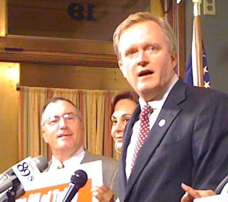 Former City Council member Chris Medlock answers a question during his mayoral campaign announcement at the Tulsa Press Club.