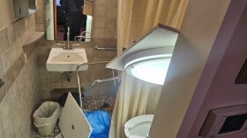 Damage inside a hospital bathroom