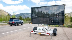 Two Flock cameras were mounted to light-up message boards on the way into Aspen. They were not yet operational before the Aspen Police Department decided to scrap its contract with the company over community concerns.