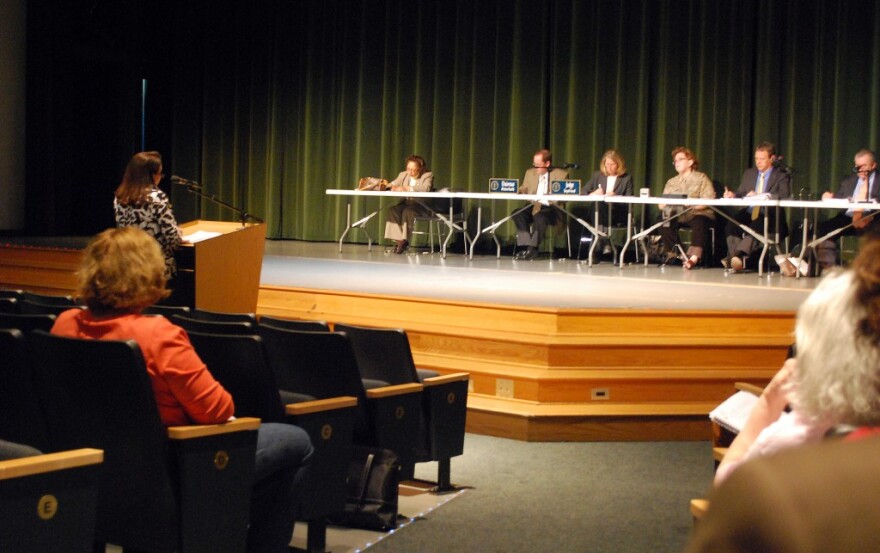 This is a typical Indiana Utility Regulatory Commission public hearing setting, recently held in central Indiana. The one coming up on Tuesday, April 12th, will be held at Boone Grove High School.