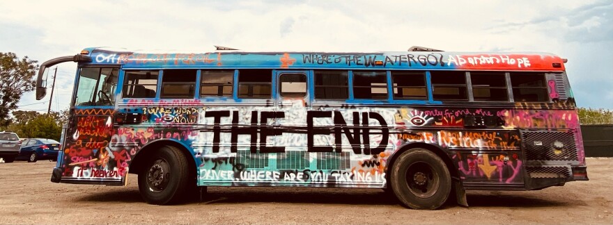 A repurposed school bus from Control Group Productions' climate change-focused immersive theater experience, <em>The End.</em>