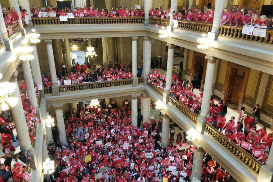 Teachers and public education advocates have hosted massive rallies at the statehouse in recent years to push lawmakers to take action on teacher pay, something Gov. Eric Holcomb has insisted will be addressed statewide in 2021.