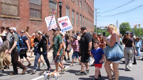 Protesters in Biddeford on Monday, July 13, 2026.