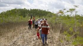 Just another day teaching about the importance of conservation in the Everglades: Betty Osceola leads a group of Miccosukee and Seminole tribe members as well as concerned citizens on a hike to a proposed oil drilling site in Big Cypress National Preserve in 2021.