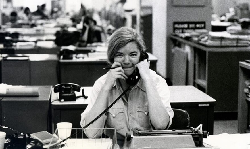 Molly Ivins at her desk at The New York Times