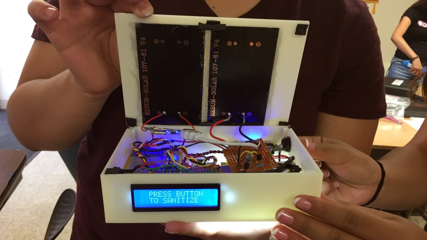 A DIYgirls team from San Fernando Senior High School created a device that uses solar power to sanitize a tent using antibacterial UV lights.