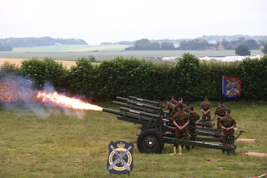 The Belgian military fires a salvo of 15 cannon shots outside Brussels during a ceremony marking the bicentenary of the Battle of Waterloo on Thursday.