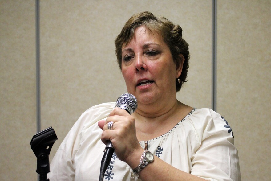 Mary Oscko speaks about her terminal lung cancer at the Coldwater Creek oversight committee meeting on Thursday. She lives next to St. Cin Park which is contaminated with radioactive waste from the creek.