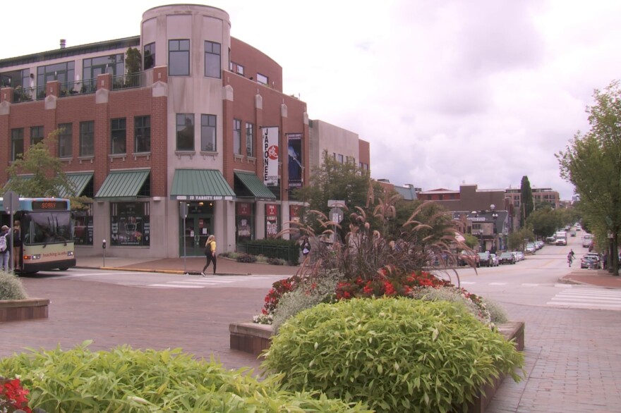 A look down Kirkwood Avenue from IU's Sample Gates.