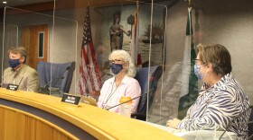 From left: Commissioner Ken Cornell, Commissioner Marihelen Wheeler and Commissioner Mary Alford meet on Wednesday with Gainesville city commissioners and Alachua County School Board members to discuss improving equity across the county. (Briana Farrell/WUFT News)