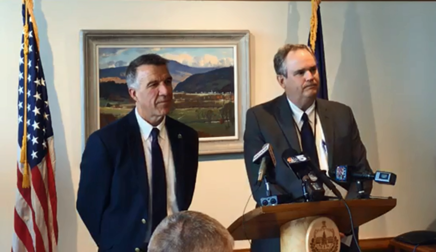 Governor Phil Scott (left) introduces new state Education Secretary Dan French (right)