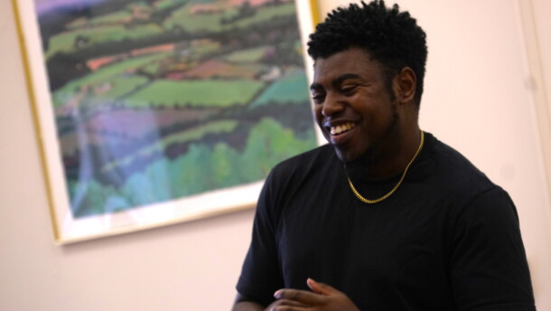 Lacroy Nixon smiles while leading a workshop at Phoebus' American Theatre in Hampton.