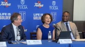University of Tulsa President Stacy Leeds speaks at a conference.