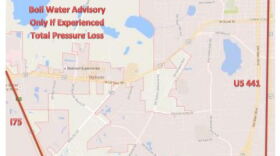 Map of the affected areas where water pressure was either partially or completely lost. The affected areas are between Interstate 75 and US 441 east and west, and between Lake Jeffery Road and Bascom Norris Drive north and south. (Map courtesy of the City of Lake City)