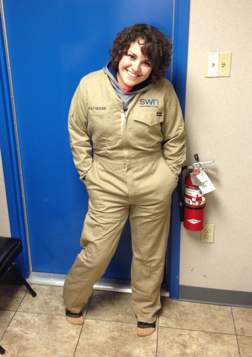 Plas poses in her FRCs (flame retardant clothing) last year during an internship at Southwestern Energy in Arkansas.