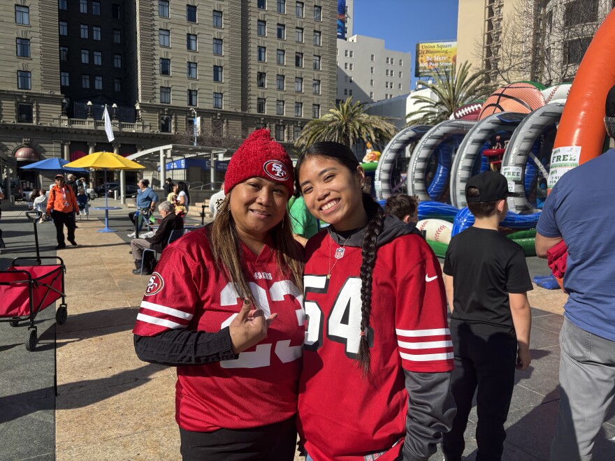 49er fans at an NFL Fan Zone in Union Square