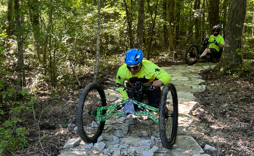 A photo of a bridge in Greensboro's new adaptive mountain bike trail 