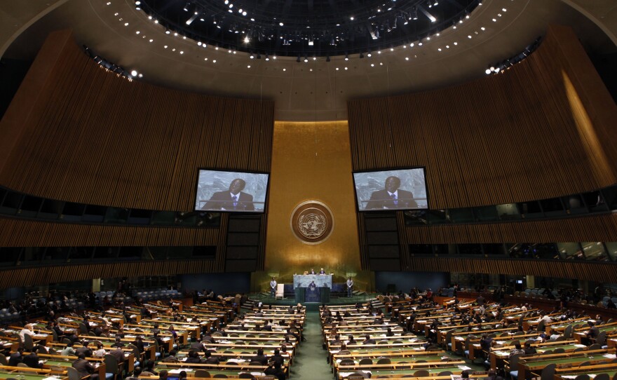 President Robert Mugabe of Zimbabwe addresses the 66th session of the United Nations General Assembly at U.N. headquarters in 2011.