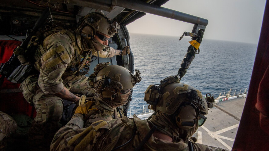Team from USS John Puller trains on helicopter operations in the Gulf of Oman. Jun. 20, 2023. Department of Defense.
