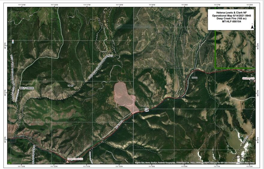 an aerial map shows the area of the deep creek fire